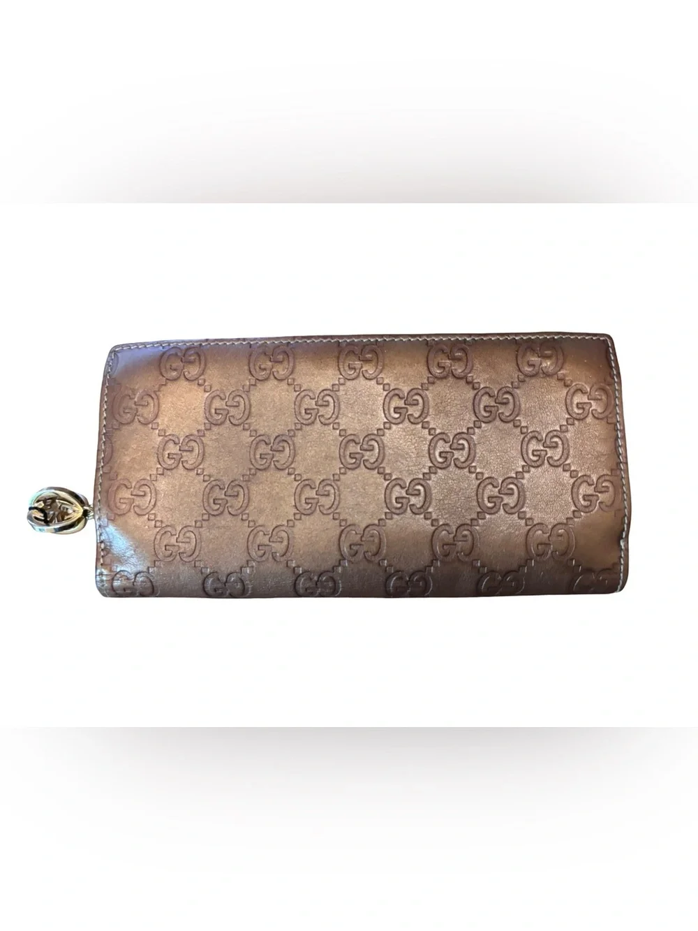 Authentic Gucci Guccissima Continental Wallet- Metallic Bronze Leather w/COA